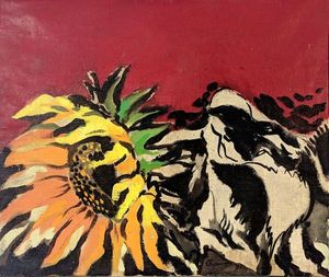 Tournesol sur fond rouge